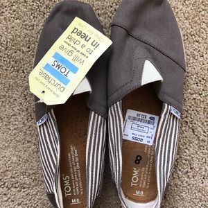 Toms Gray and white stripe shoes